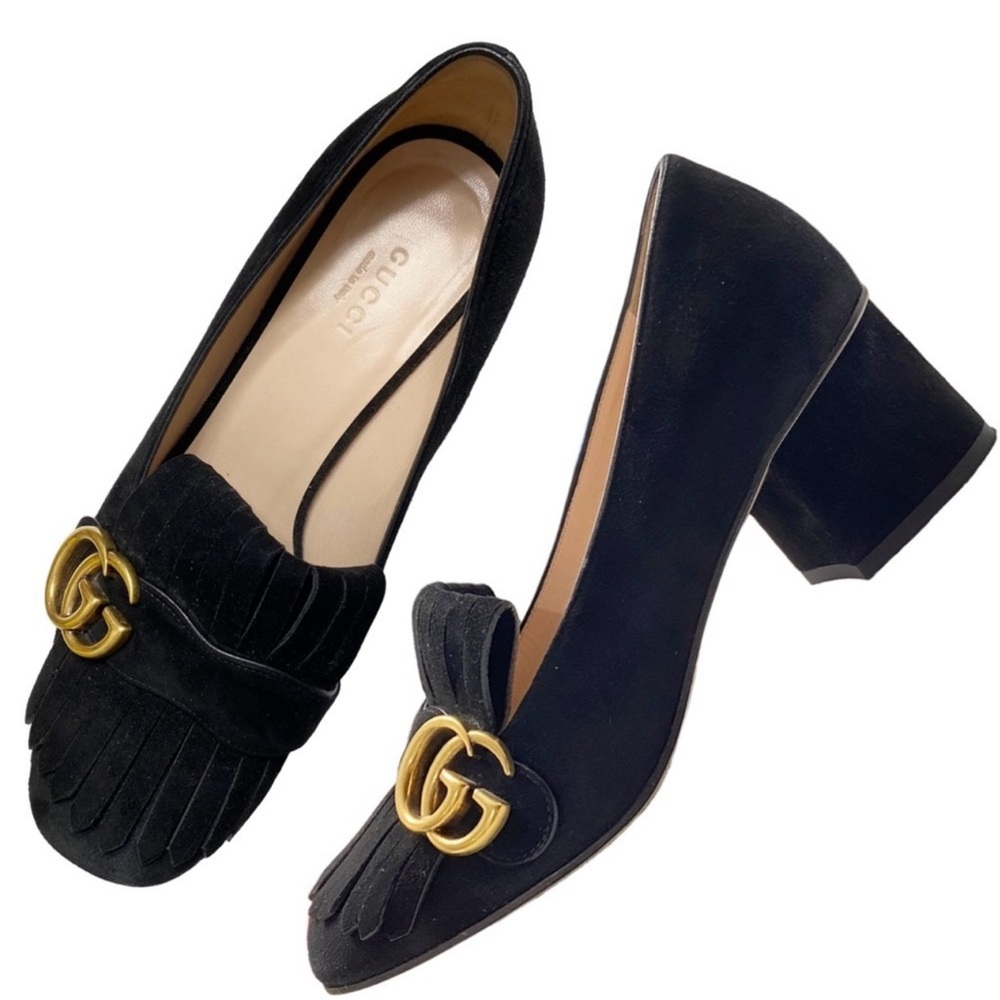 Gucci Marmont GG Logo Suede Fringe Block Mid Heel
Kiltie Loafers Pumps